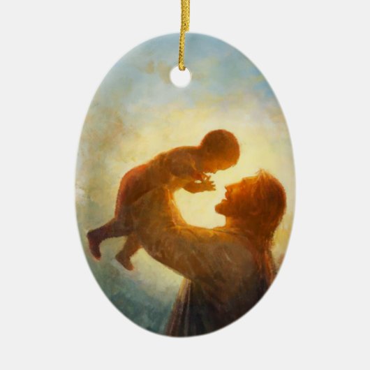 Jesus hält Säuglingsschmuck Keramikornament (Vorne)