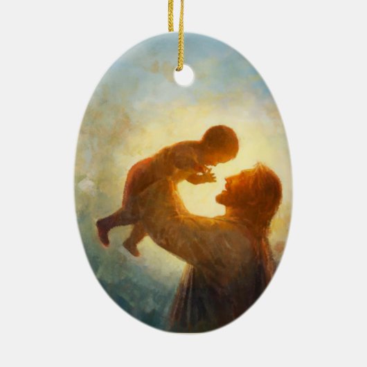 Jesus hält Säuglingsschmuck Keramikornament (Hinten)