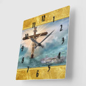 Jesus hanging from a christian crucifixion cross quadratische wanduhr (Winkel)