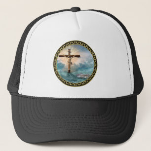 Jesus hängt an einem christlichen Kreuzigungskreuz Truckerkappe