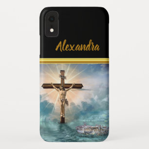 Jesus hängt von einem christlichen Kreuzungskreuz. Case-Mate iPhone Hülle