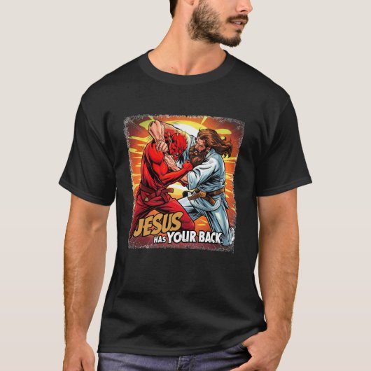 Jesus Has Your Back Jiu Jitsu Retro Christian Men T-Shirt (Vorderseite)