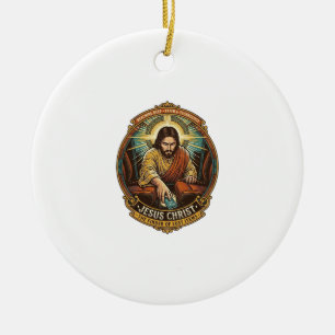 Jesus hat das Telefon zwischen Autositzen Schwarze Keramik Ornament