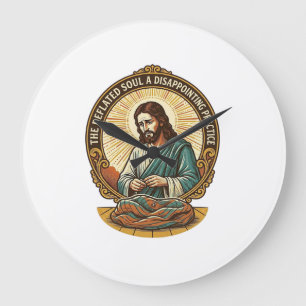 Jesus hat den flachen Yoga-Ball komplett entleert Große Wanduhr