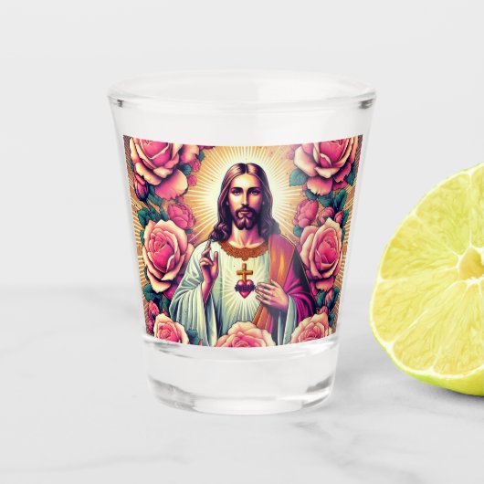 Jesus hat eine Brille geschossen! Schnapsglas (Vorderseite)