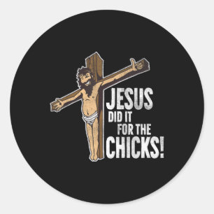 Jesus hat es für das Christliche Kreuz der Jungen Runder Aufkleber