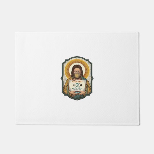 Jesus hat Gesichtsentriegelung mit Maske bei Tech- Fußmatte (Vorderseite)