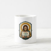 Jesus hat Gesichtsentriegelung mit Maske bei Tech- Kaffeetasse (Mittel)