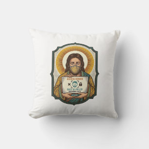 Jesus hat Gesichtsentriegelung mit Maske bei Tech- Kissen
