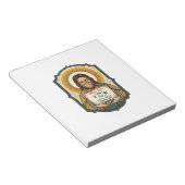 Jesus hat Gesichtsentriegelung mit Maske bei Tech- Notizblock (angewinkelt)