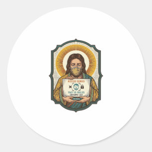 Jesus hat Gesichtsentriegelung mit Maske bei Tech- Runder Aufkleber