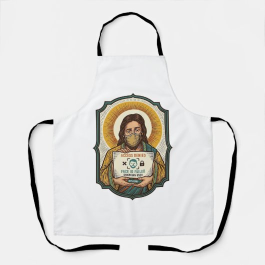 Jesus hat Gesichtsentriegelung mit Maske bei Tech- Schürze (Vorderseite)