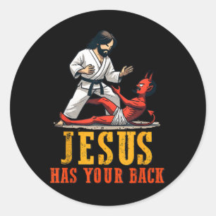 Jesus hat Ihren Rücken Funny Christlich Jiu-jitsu Runder Aufkleber