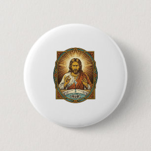 Jesus hat Kontaktlinse in Badezimmerwaschbeckenabl Button