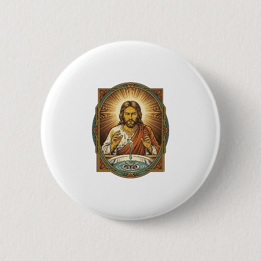 Jesus hat Kontaktlinse in Badezimmerwaschbeckenabl Button (Vorderseite)