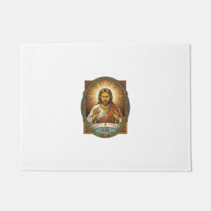 Jesus hat Kontaktlinse in Badezimmerwaschbeckenabl Fußmatte