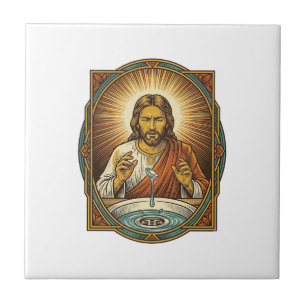 Jesus hat Kontaktlinse ins Badezimmerwaschbeckenab Fliese