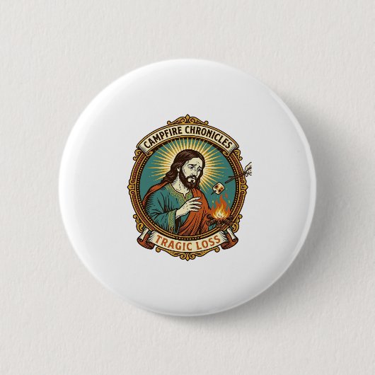 Jesus hat Marshmallow Lagerfeuer-Party-Fail Humor Button (Vorderseite)