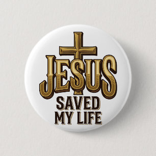 Jesus hat mein Leben gerettet Kreuz Vintage Button