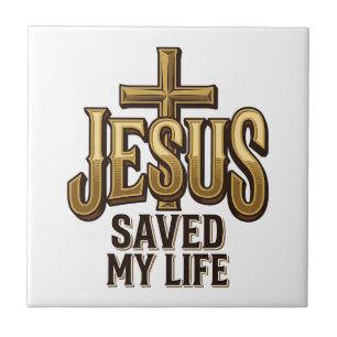 Jesus hat mein Leben gerettet Kreuz Vintage Fliese