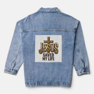 Jesus hat mein Leben gerettet Kreuz Vintage Jeansjacke
