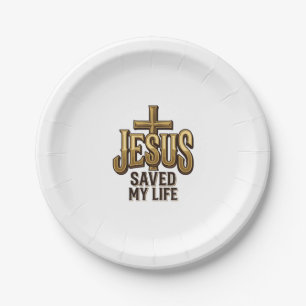 Jesus hat mein Leben gerettet Kreuz Vintage Pappteller