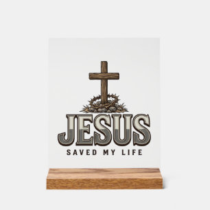 Jesus hat mein Leben gerettet Vintage Gravur Chris Acrylschild