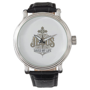 Jesus hat mein Leben gerettet Vintage Gravur Chris Armbanduhr