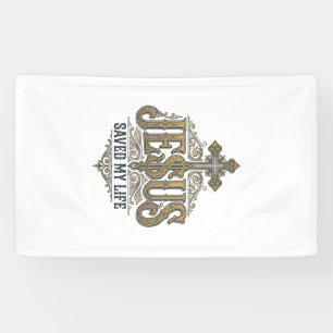 Jesus hat mein Leben gerettet Vintage Gravur Chris Banner