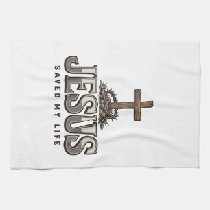 Jesus hat mein Leben gerettet Vintage Gravur Chris Geschirrtuch