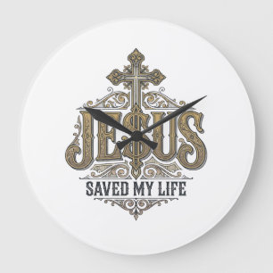 Jesus hat mein Leben gerettet Vintage Gravur Chris Große Wanduhr