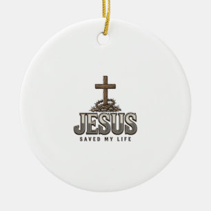 Jesus hat mein Leben gerettet Vintage Gravur Chris Keramik Ornament
