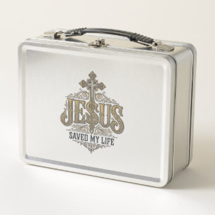 Jesus hat mein Leben gerettet Vintage Gravur Chris Metall Brotdose