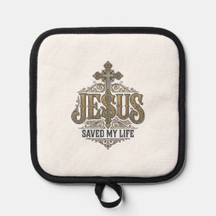 Jesus hat mein Leben gerettet Vintage Gravur Chris Topflappen