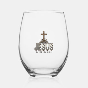 Jesus hat mein Leben gerettet Vintage Gravur Chris Weinglas Ohne Stiel