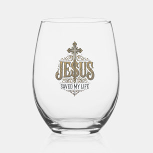 Jesus hat mein Leben gerettet Vintage Gravur Chris Weinglas Ohne Stiel