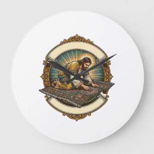 Jesus hat winzige Schraube dicke Teppich-DIY-Humor Große Wanduhr