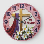 Jesus He Is Risen Easter Große Wanduhr (Vorderseite)
