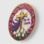 Jesus He Is Risen Floral Große Wanduhr (Winkel)
