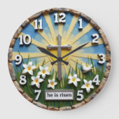 Jesus He Is Risen Sunburst Große Wanduhr (Vorderseite)