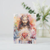 Jesus heilige Herzfarbe Postkarte (Stehend Vorderseite)