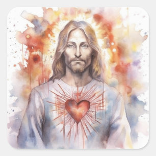 Jesus heilige Herzfarbe Quadratischer Aufkleber