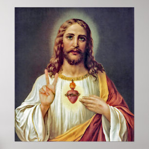 Jesus Heiliges Herz Friedenszeichen Porträt Poster