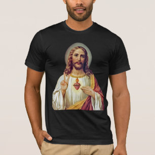 Jesus Heiligstes Herz Friedenszeichen Porträt T-Shirt
