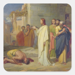 Jesus heilt die Linke, 1864 Quadratischer Aufkleber