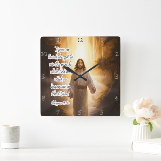 Jesus: Himmlischer Ruf, göttlicher Preis Quadratische Wanduhr (Zuhause)