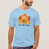 Jesus Hippy style orangefarbener Regenbogen T-Shirt (Vorderseite)