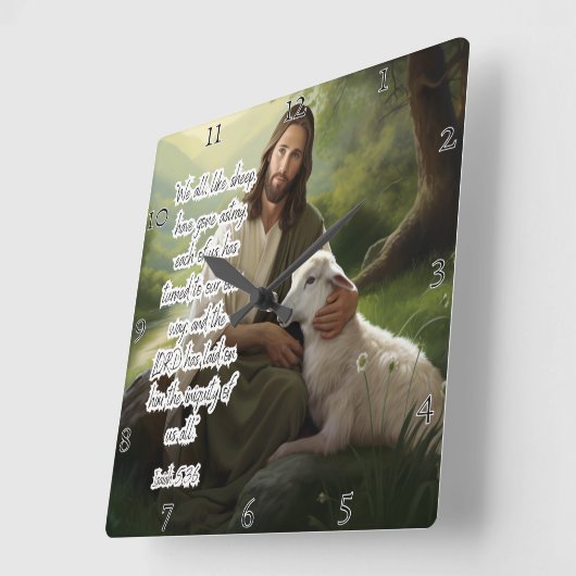 Jesus: Hirte, Lamm, Iniquity Laid Quadratische Wanduhr (Winkel)