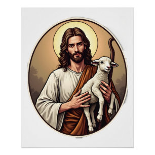 Jesus Hirtenkreis Vintage Gravur Shirt Poster