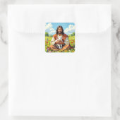 Jesus holding a Lamb | Religious Christian Quadratischer Aufkleber (Tasche)